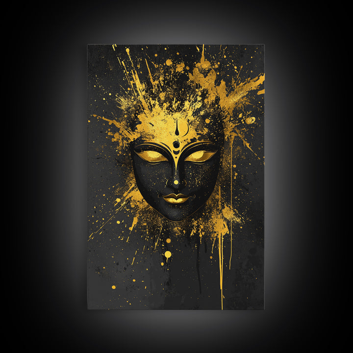 Goddess Face Gold Canvas Print, Spiritual Wall Decor, Sacred Feminine Art, Real Wood Framed Modern Gold Artwork