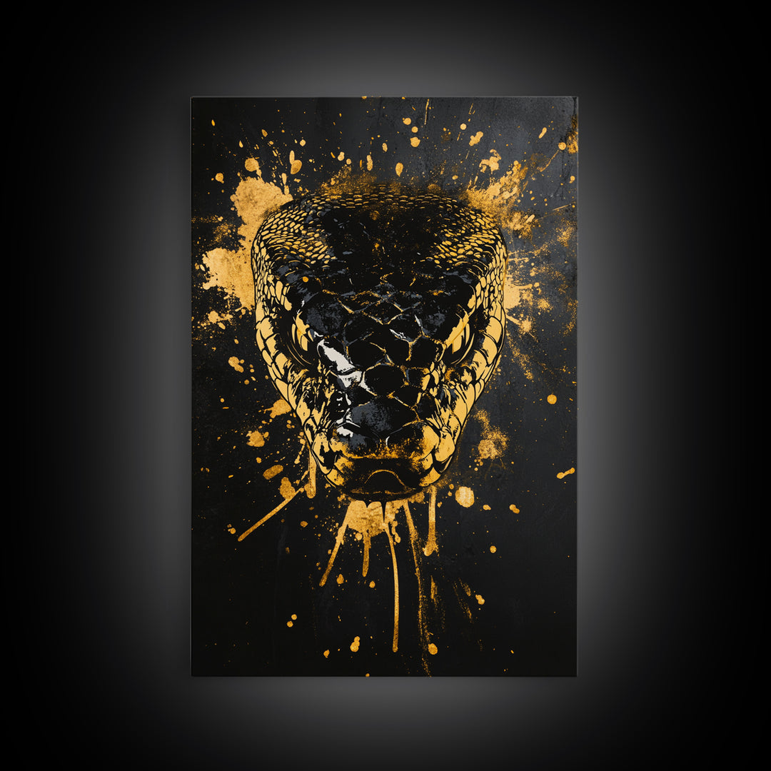 Fierce Snake Head Art,Modern Animal Wall Decor,Real Wood Frame,Bold Reptile Artwork,Striking Home Accent