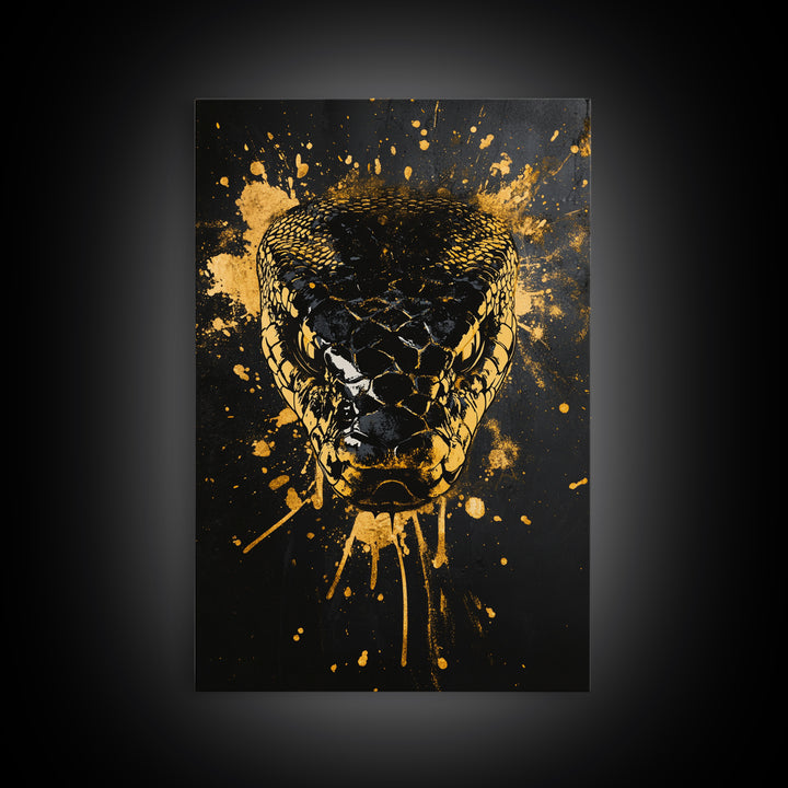 Fierce Snake Head Art,Modern Animal Wall Decor,Real Wood Frame,Bold Reptile Artwork,Striking Home Accent