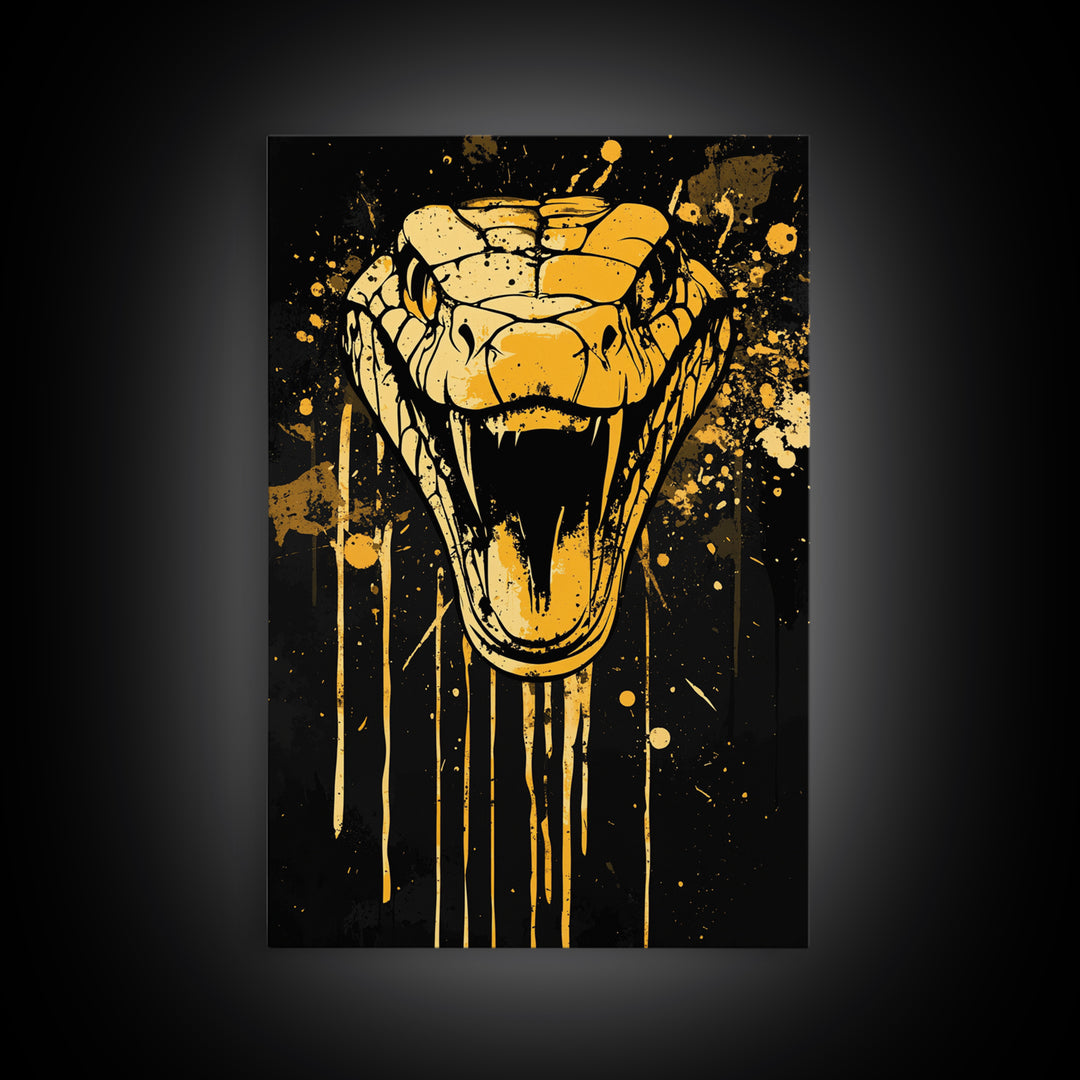 Viper Snake Fang Artwork,Modern Animal Wall Decor,Real Wood Frame,Bold Serpent Art,Striking Statement Decor
