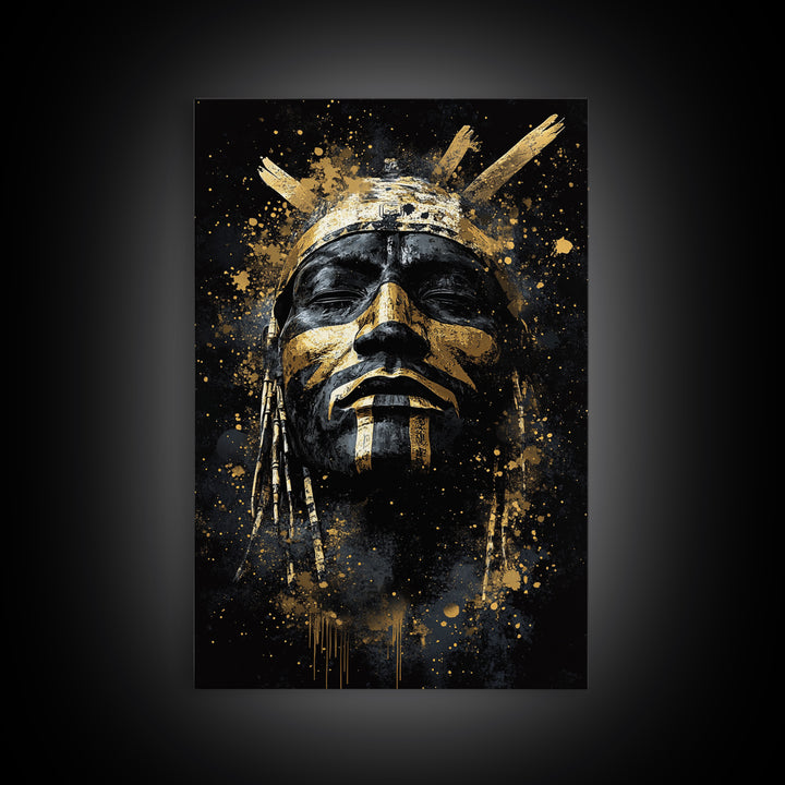 Tribal Warrior Mask Art,Bold Cultural Wall Decor,Real Wood Frame,Striking Tribal Artwork,Modern Statement Piece