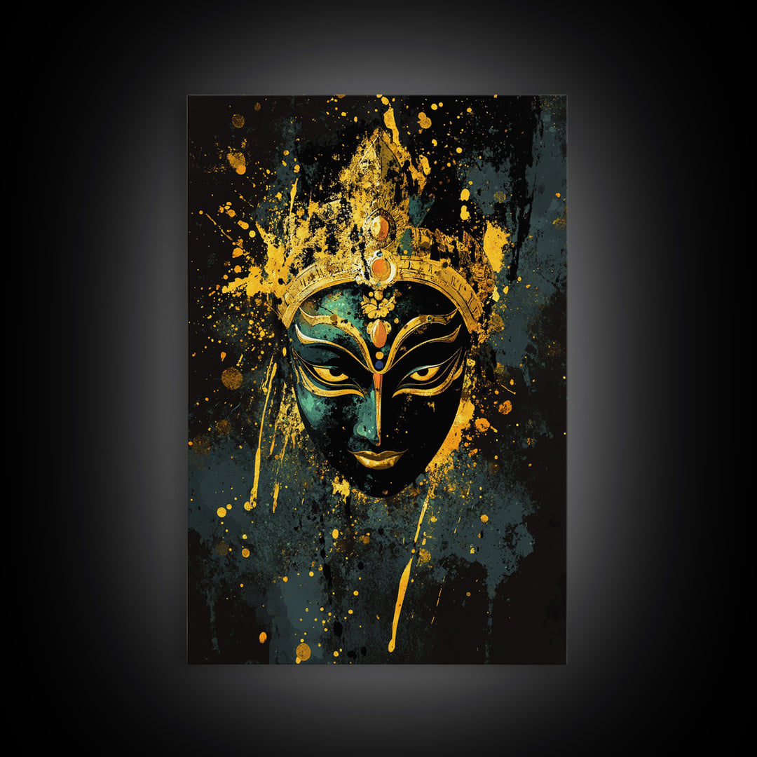 Mystical Goddess Face Artwork,Spiritual Wall Decor,Real Wood Frame,Bold Divine Art,Striking Sacred Home Accent