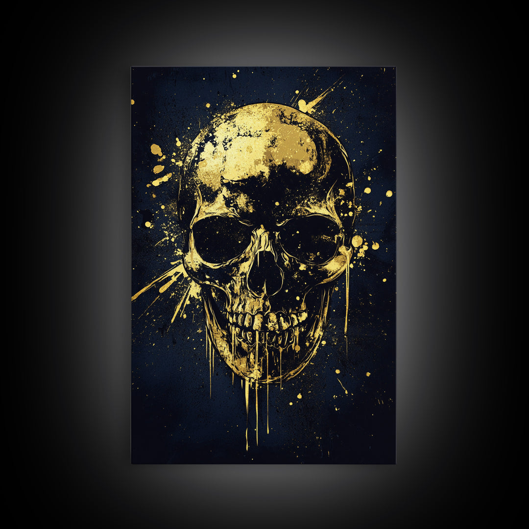 Bold Skull Artwork,Modern Gothic Wall Decor,Real Wood Frame,Striking Macabre Art,Edgy Statement Home Accent