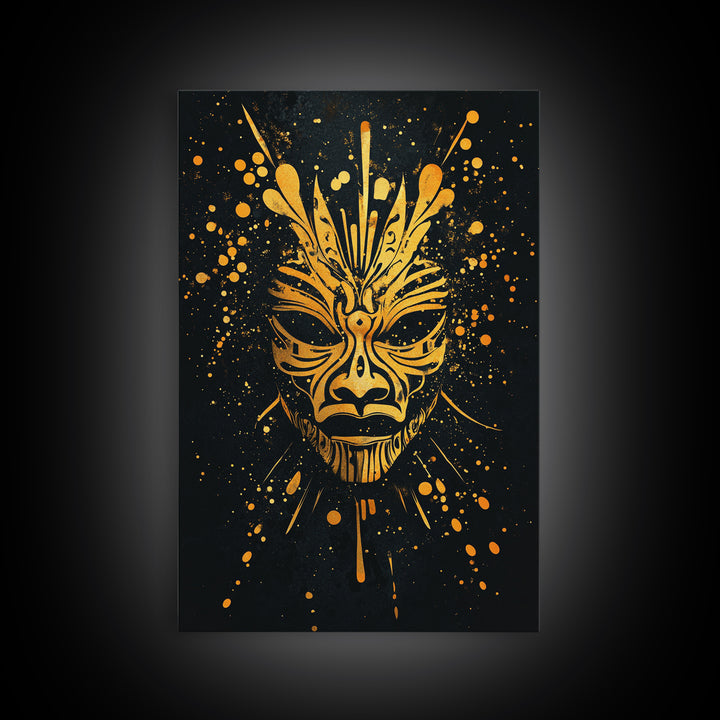Ornate Tribal Mask Artwork,Bold Cultural Wall Decor,Real Wood Frame,Striking Ethnic Art,Modern Statement Accent
