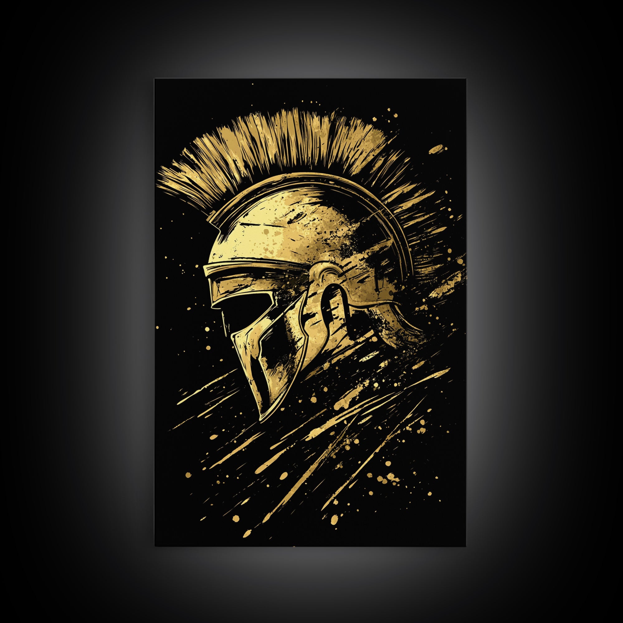 Spartan Warrior Helmet Gold Canvas Print, Ancient Greek Art, Mythology Wall Decor, Real Wood Frame, Bold Statement Piece
