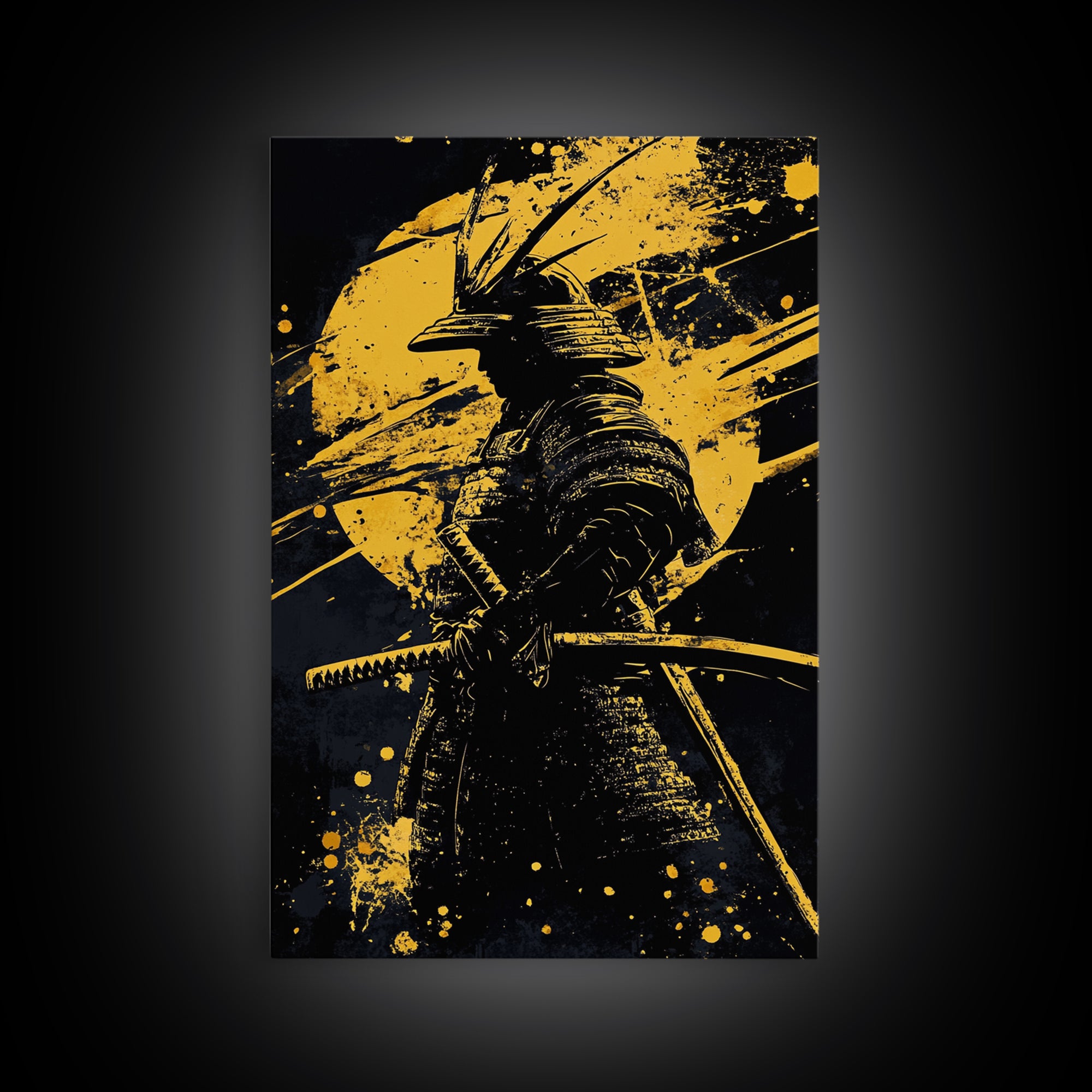 Samurai Warrior Gold Canvas Print, Japanese Art, Martial Wall Decor, Bushido Inspired Artwork, Real Wood Frame, Bold Statement Piece