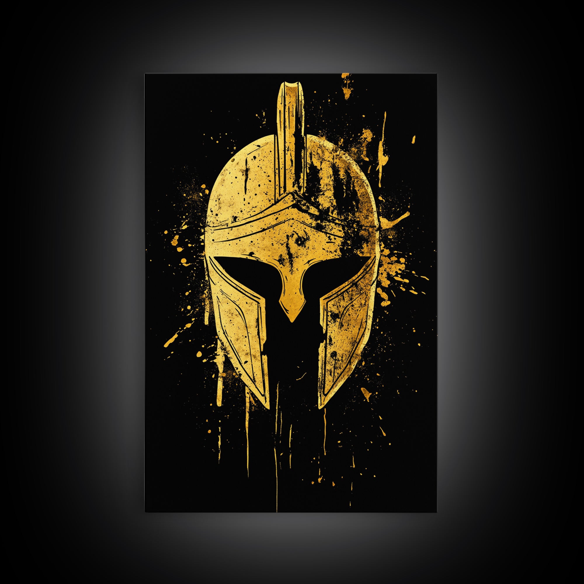 Spartan Helmet Gold Canvas Print, Warrior Wall Art, Real Wood Frame, Bold Historic Decor, Ancient Greek Inspired Artwork