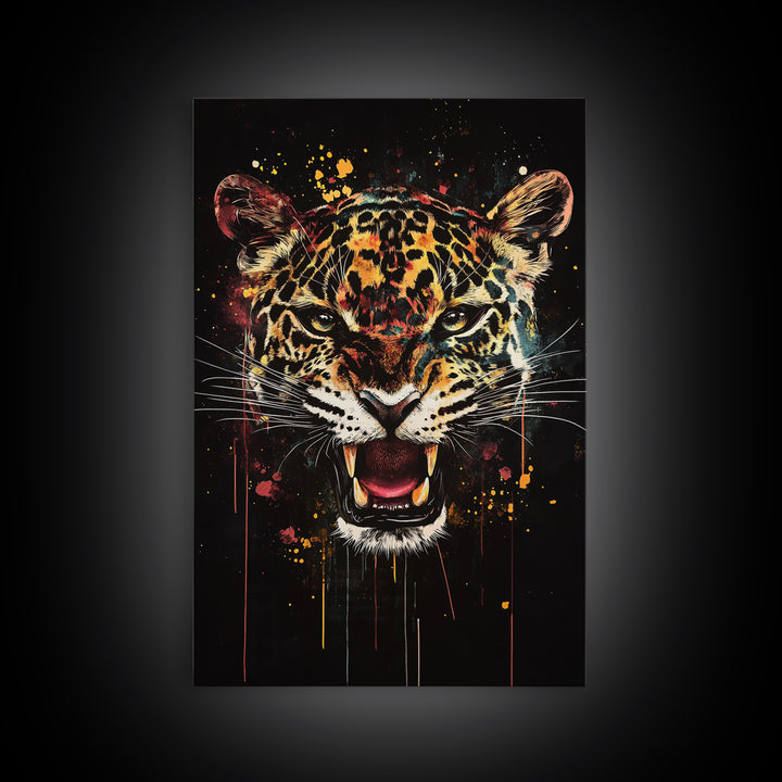 Jaguar Roar Gold Canvas Print, Animal Wall Art, Real Wood Frame, Bold Wildlife Decor, Tribal Inspired Big Cat Home Accent