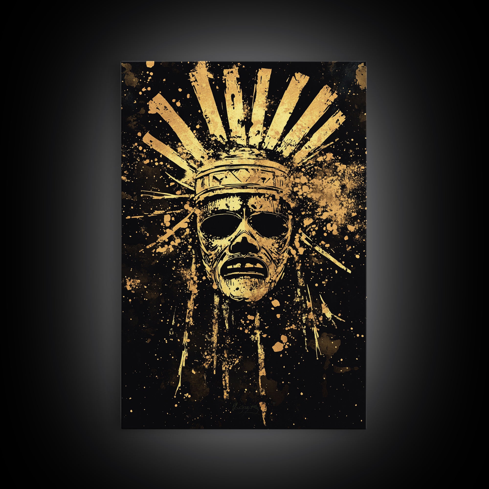 African Goddess Splatter Portrait, Gold Canvas Print, Cultural Wall Art, Real Wood Frame, Bold Feminine Artwork