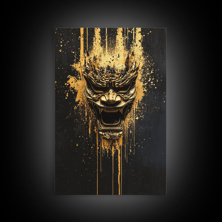 Spartan Warrior Helmet Splatter Art, Gold Canvas Print, Historical Wall Decor, Real Wood Frame, Ancient Warrior Artwork