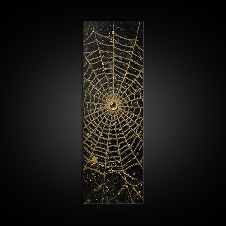Golden Spider Web Wall Art, Wood Framed Canvas Art, Canvas Gold Art, Spider Decor
