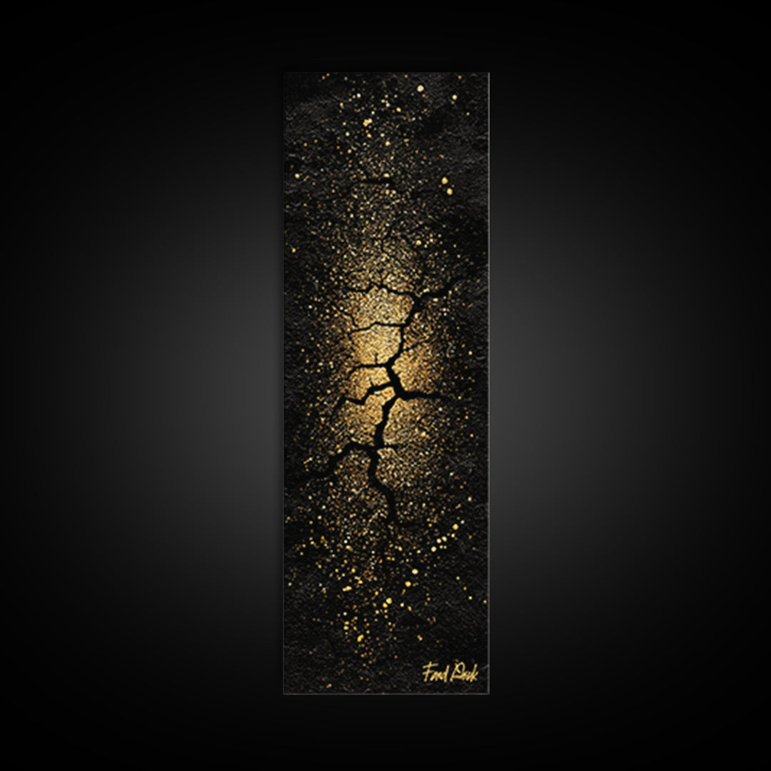 Cracked Earth Norse Ragnarok Canvas Gold Art Canvas Art, Nordic Mythology Abstract Wall Decor, framed in handcrafted wood