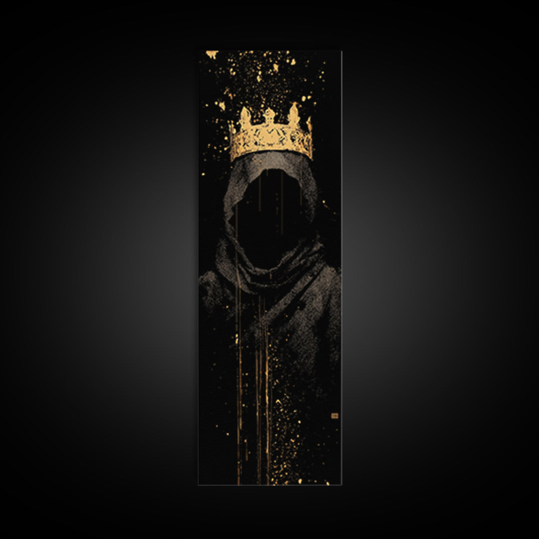Shadow King Norse Ruler Canvas Gold Art Canvas Art, Nordic Mythology Viking Decor for Man Cave, with rustic wood frame