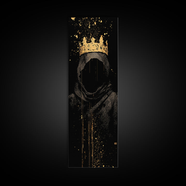 Shadow King Norse Ruler Canvas Gold Art Canvas Art, Nordic Mythology Viking Decor for Man Cave, with rustic wood frame