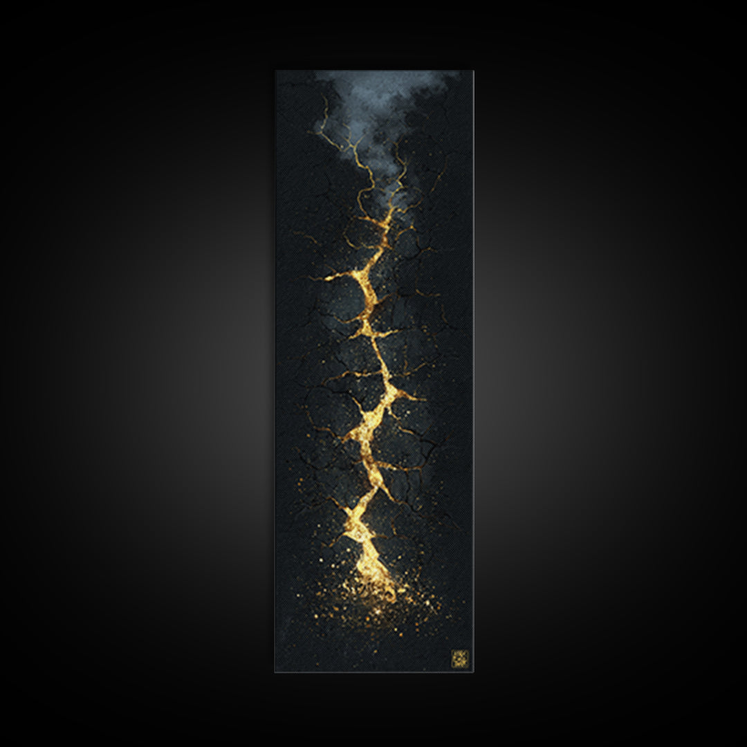 Cracked Path Ragnarok Canvas Gold Art Canvas Art, Norse Mythology Abstract Wall Decor for Office, framed in solid wood