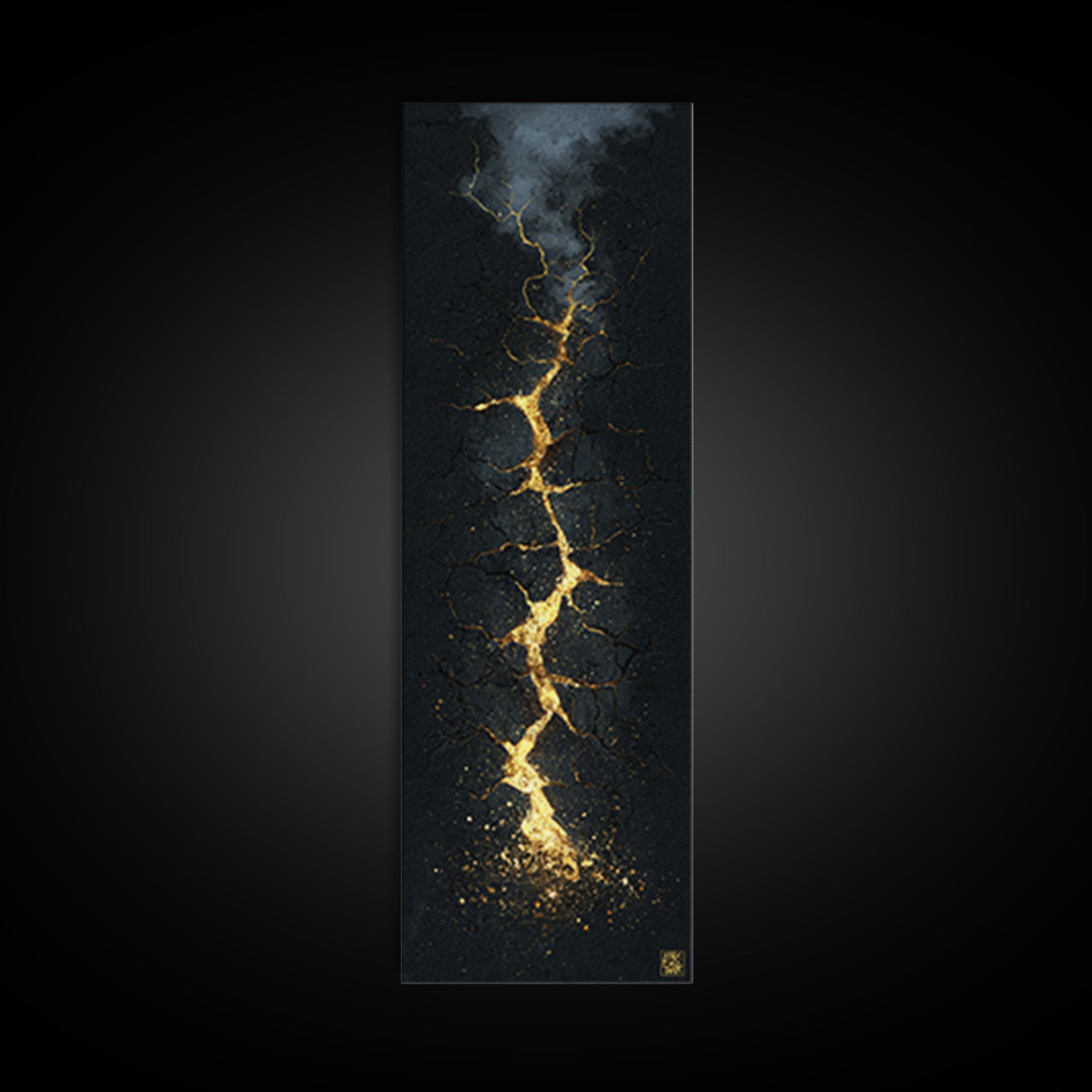 Cracked Path Ragnarok Canvas Gold Art Canvas Art, Norse Mythology Abstract Wall Decor for Office, framed in solid wood