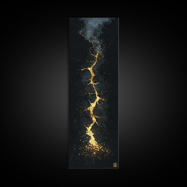 Cracked Path Ragnarok Canvas Gold Art Canvas Art, Norse Mythology Abstract Wall Decor for Office, framed in solid wood