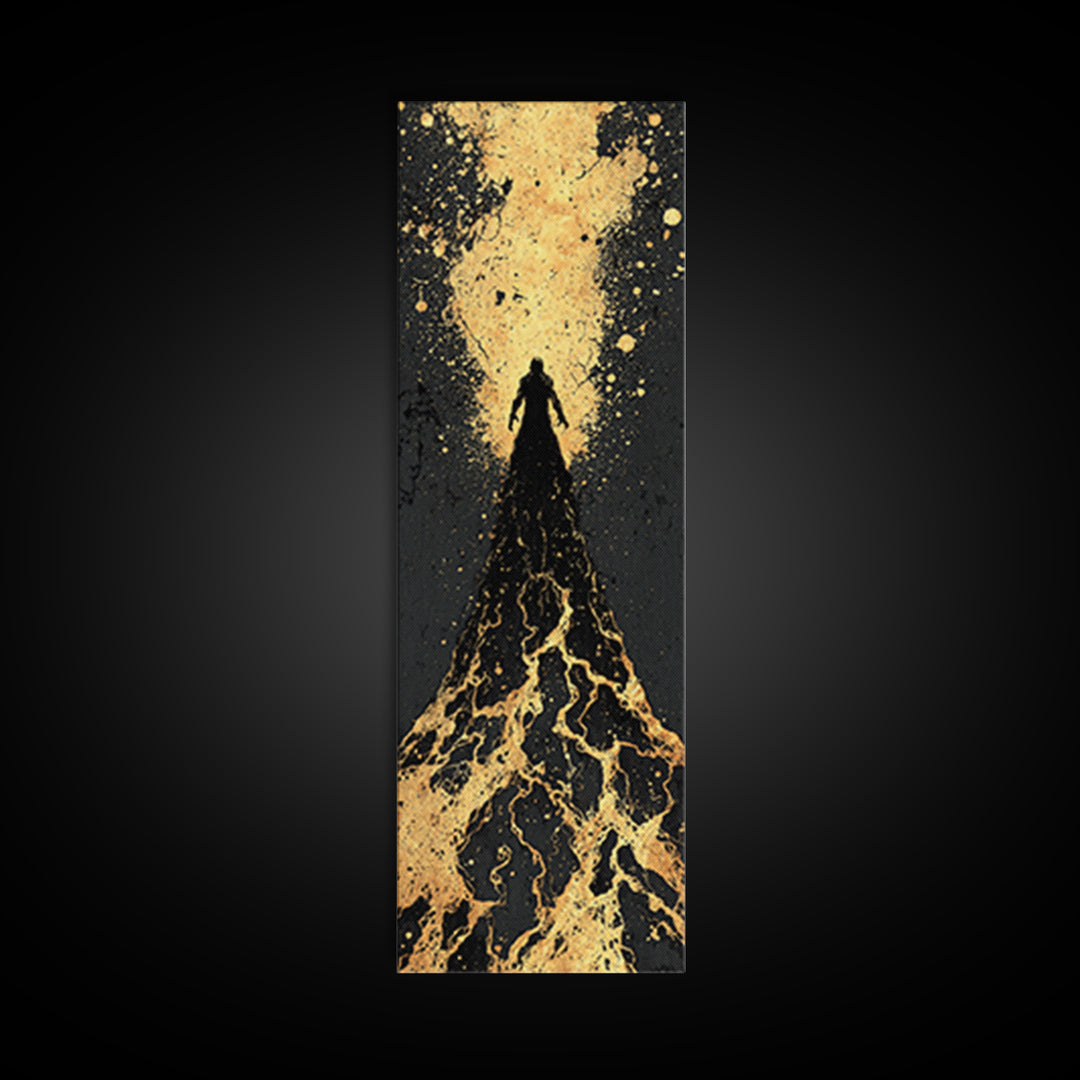 Ascendant Warrior Norse Canvas Gold Art Canvas Art, Viking Mythology Wall Decor for Man Cave or Office, with wood framing