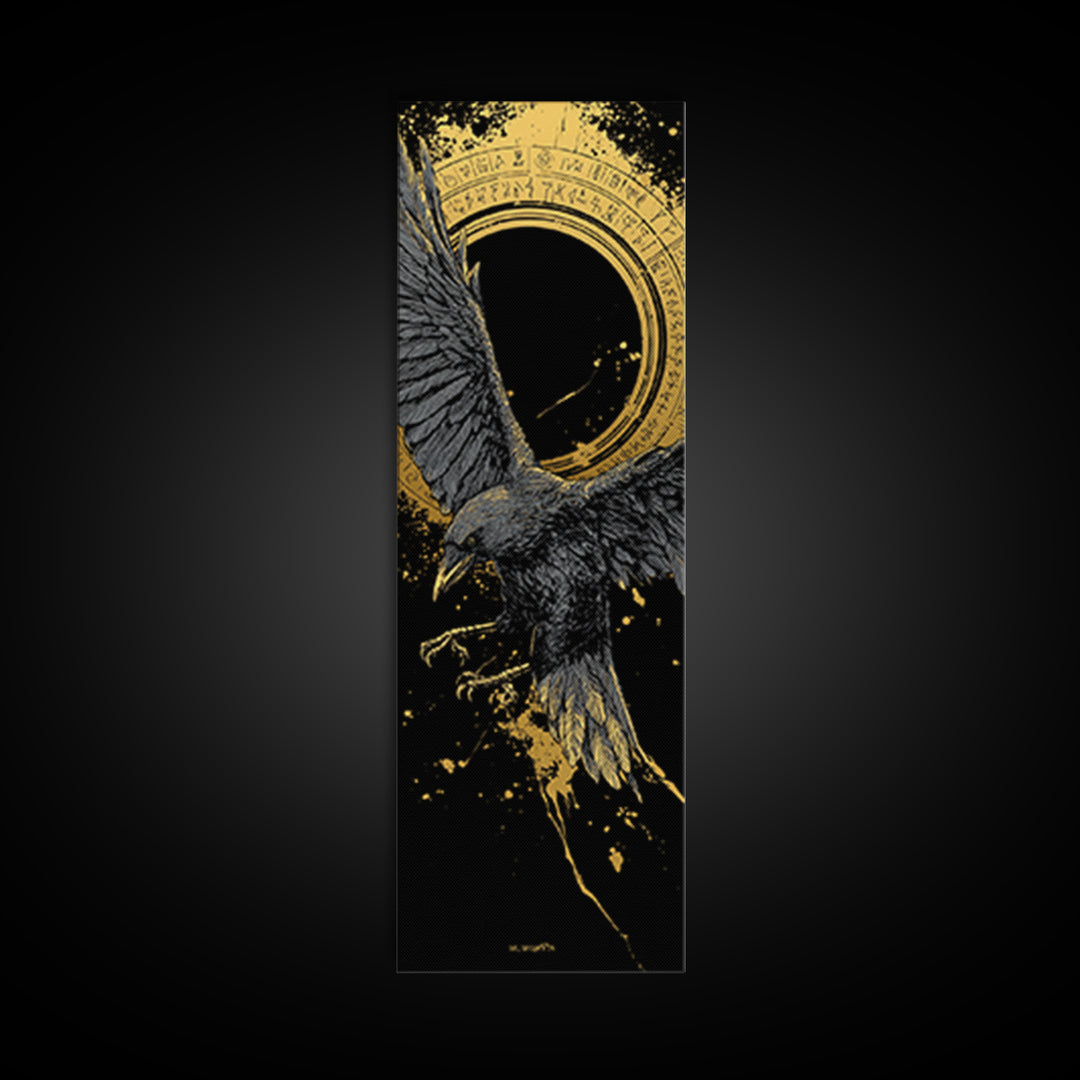 Odin’s Raven Canvas Gold Art Canvas Art | Nordic Mythology Wall Art for Dad Gift or Man Cave | Viking Decor in Real Wood Frame