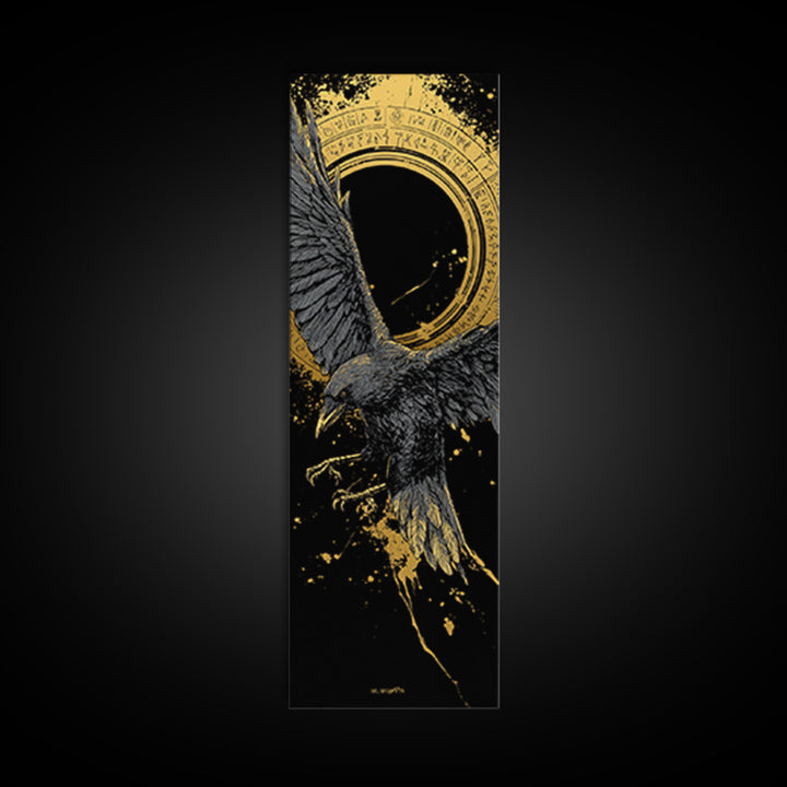 Odin’s Raven Canvas Gold Art Canvas Art | Nordic Mythology Wall Art for Dad Gift or Man Cave | Viking Decor in Real Wood Frame