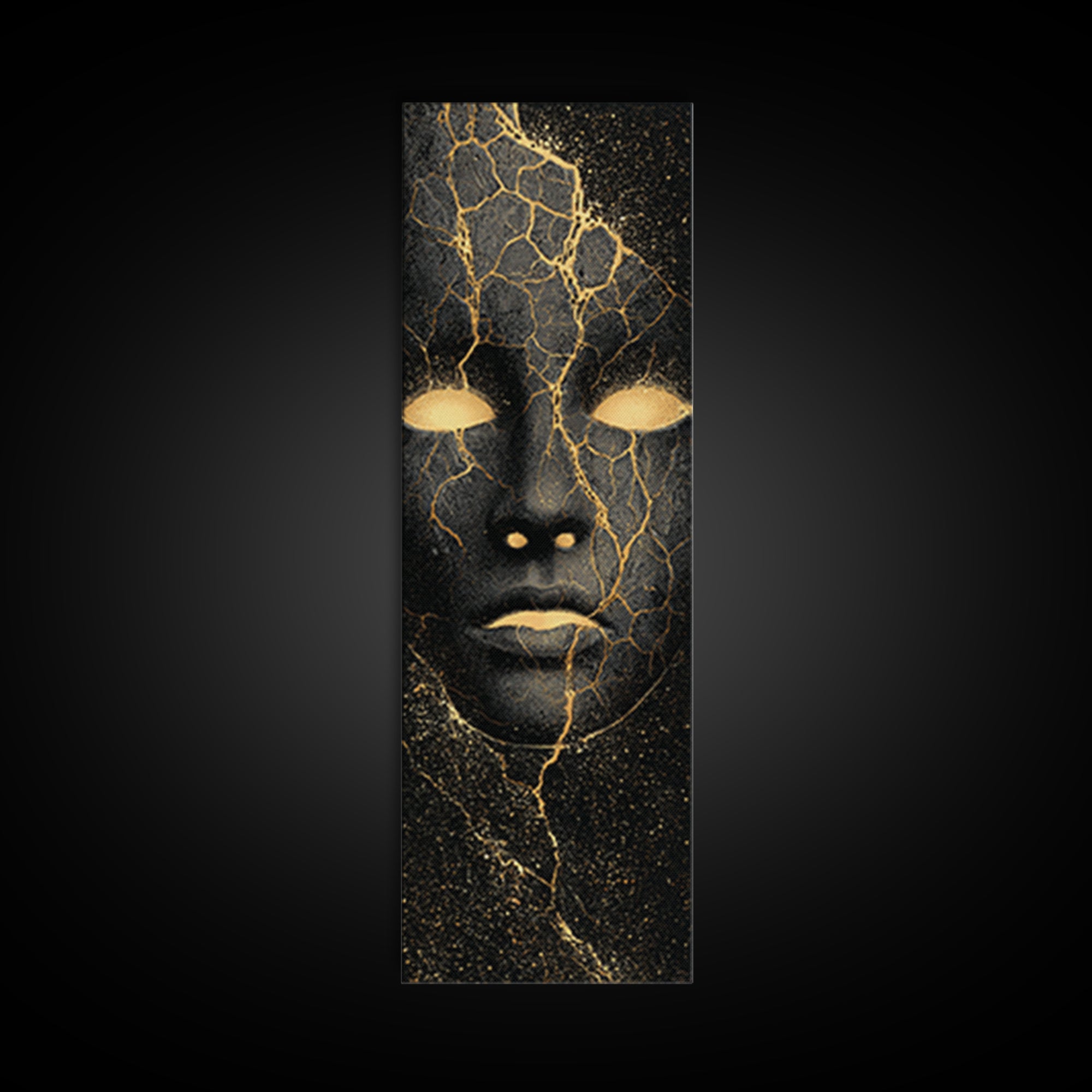 Mystical Nordic Mask Canvas Gold Art Canvas Art | Viking Mythology Inspired Wall Art | Man Cave or Office Decor with Real Wood Frame