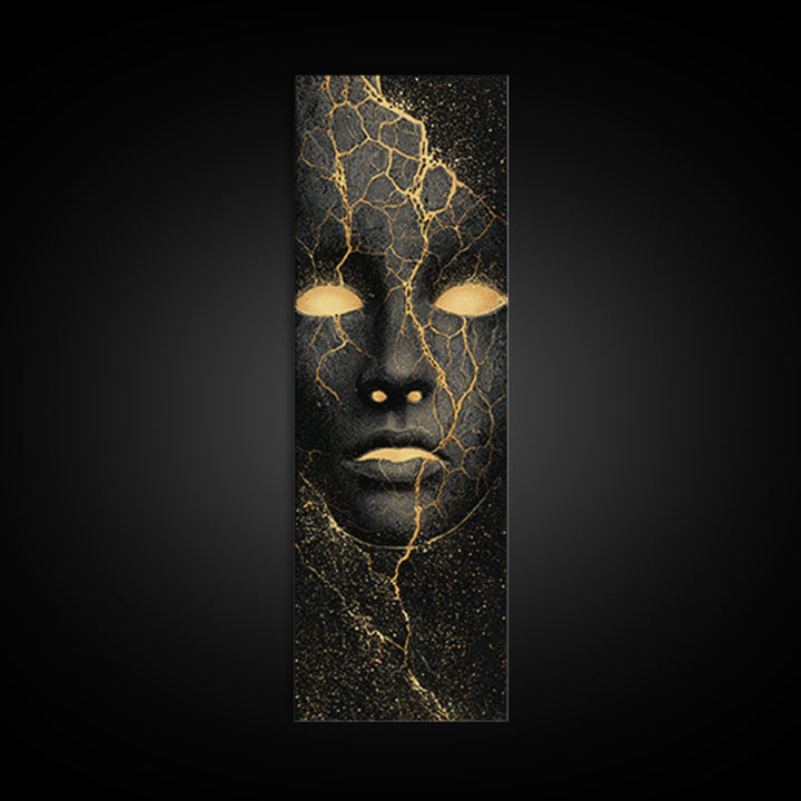Mystical Nordic Mask Canvas Gold Art Canvas Art | Viking Mythology Inspired Wall Art | Man Cave or Office Decor with Real Wood Frame