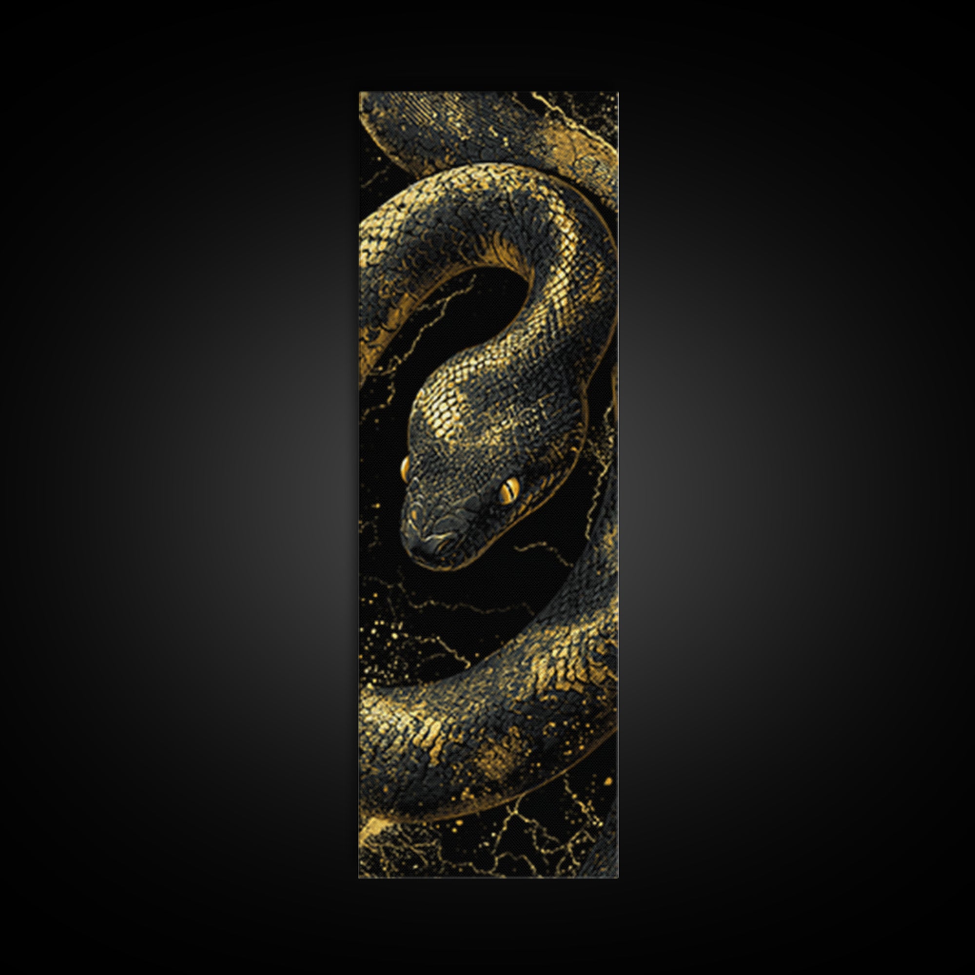 Nordic Snake Canvas Gold Art Canvas Art | Viking Mythology Inspired Serpent Wall Decor | Man Cave or Dad Gift Framed in Real Wood