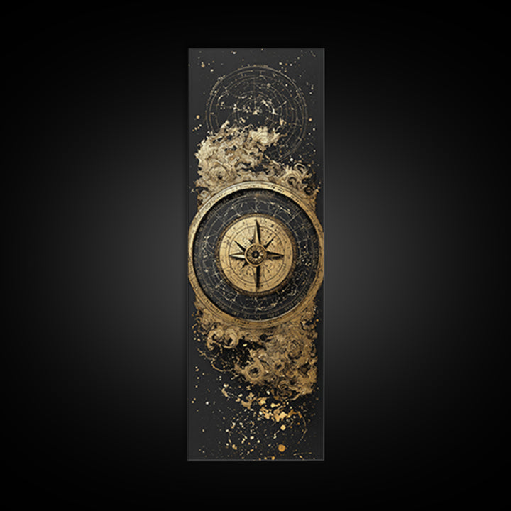 Golden Compass Nordic Wall Art, Wood Framed Canvas Art, Canvas Gold Art, Gold Leaf, Gold Foil Art
