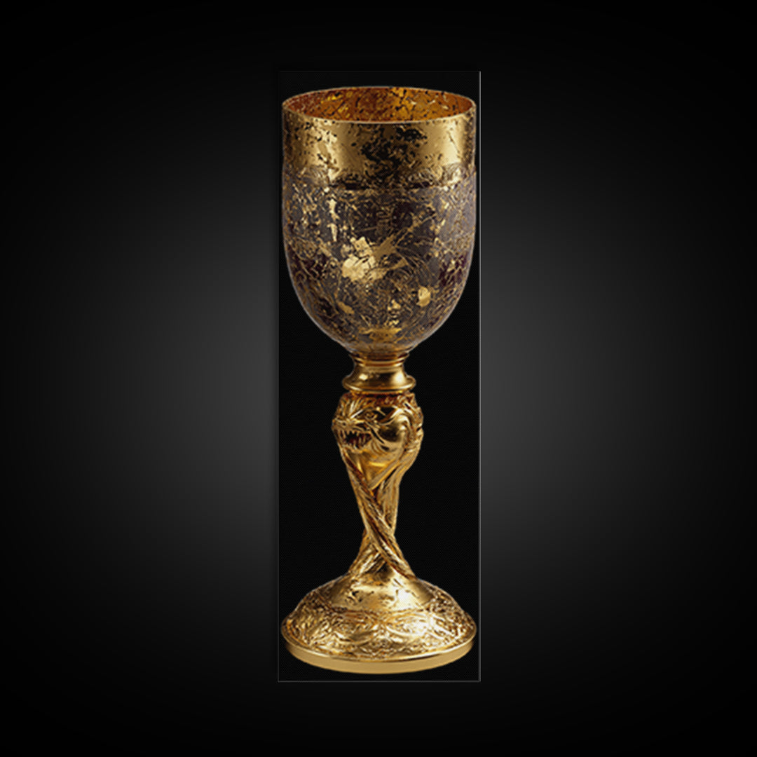 Golden Chalice Canvas Art Print, Wood Framed Canvas Art, Nordic Wall Art, Canvas Gold Art Print
