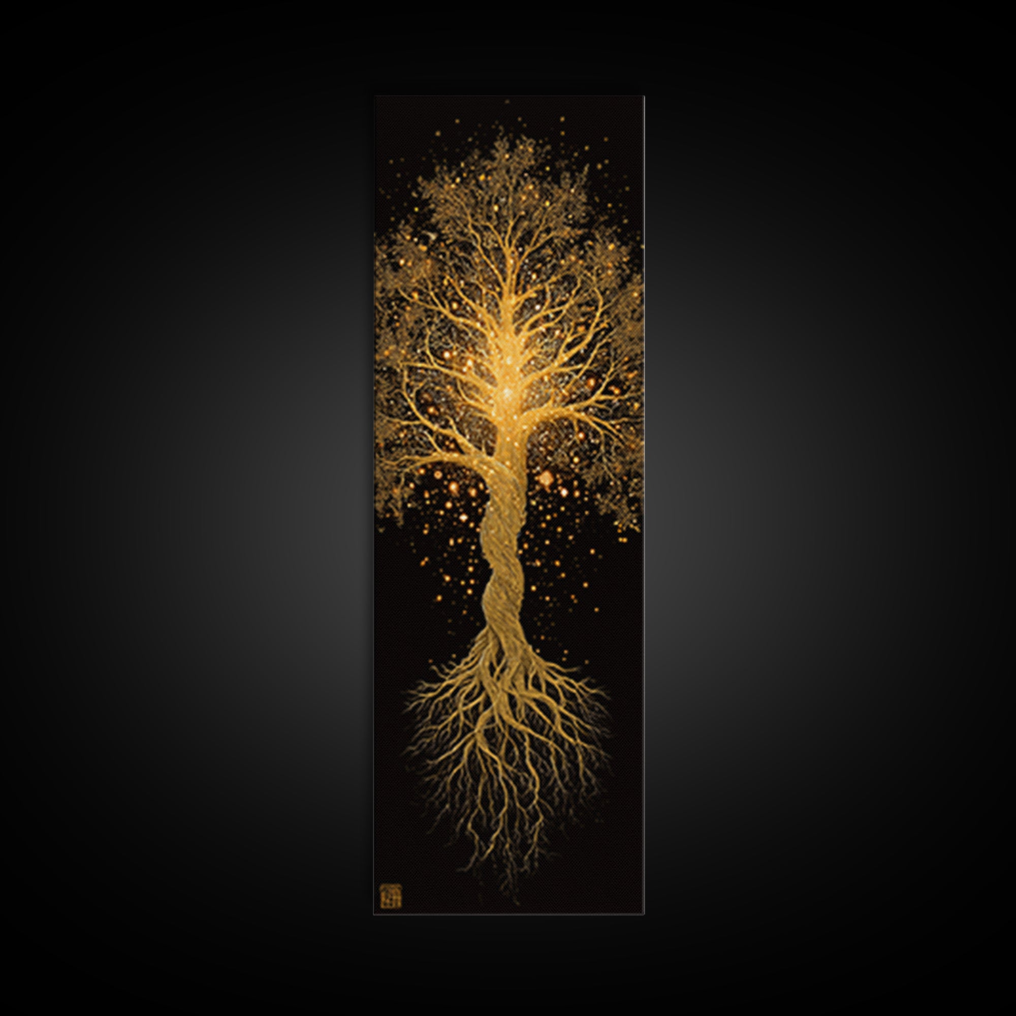 Norse Yggdrasil Canvas Gold Art Canvas Art, Nordic World Tree Wall Decor, Viking Office Art or Dad Gift with real wood frame