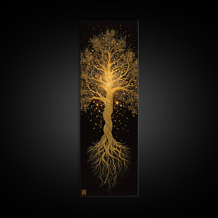 Norse Yggdrasil Canvas Gold Art Canvas Art, Nordic World Tree Wall Decor, Viking Office Art or Dad Gift with real wood frame