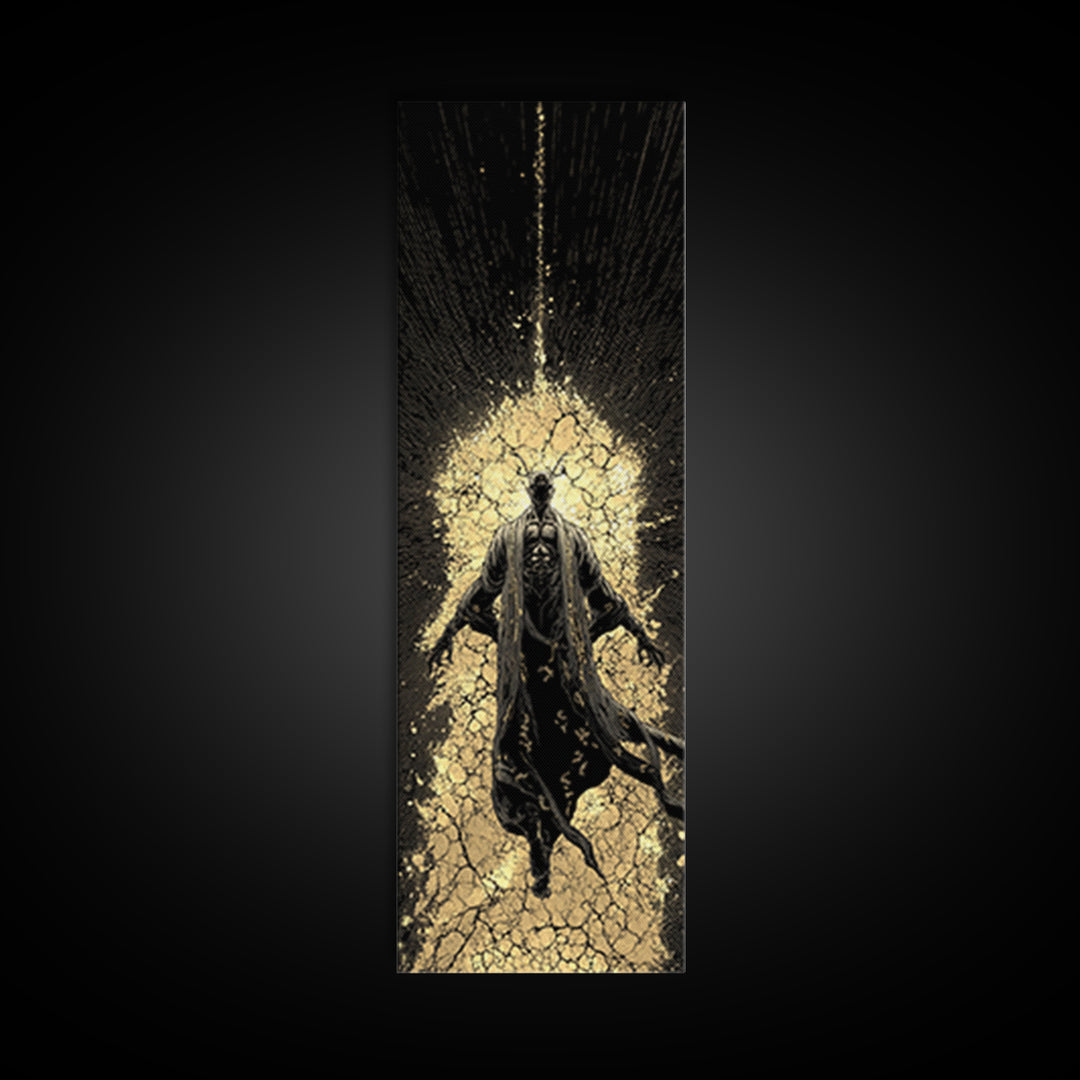 Norse God Ascension Canvas Gold Art Canvas Art | Viking Mythology Wall Art | Bold Nordic Office Decor with Natural Wood Frame