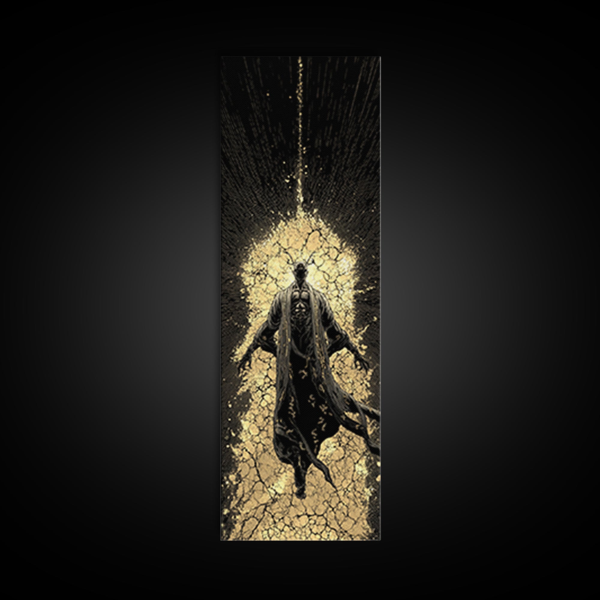 Norse God Ascension Canvas Gold Art Canvas Art | Viking Mythology Wall Art | Bold Nordic Office Decor with Natural Wood Frame