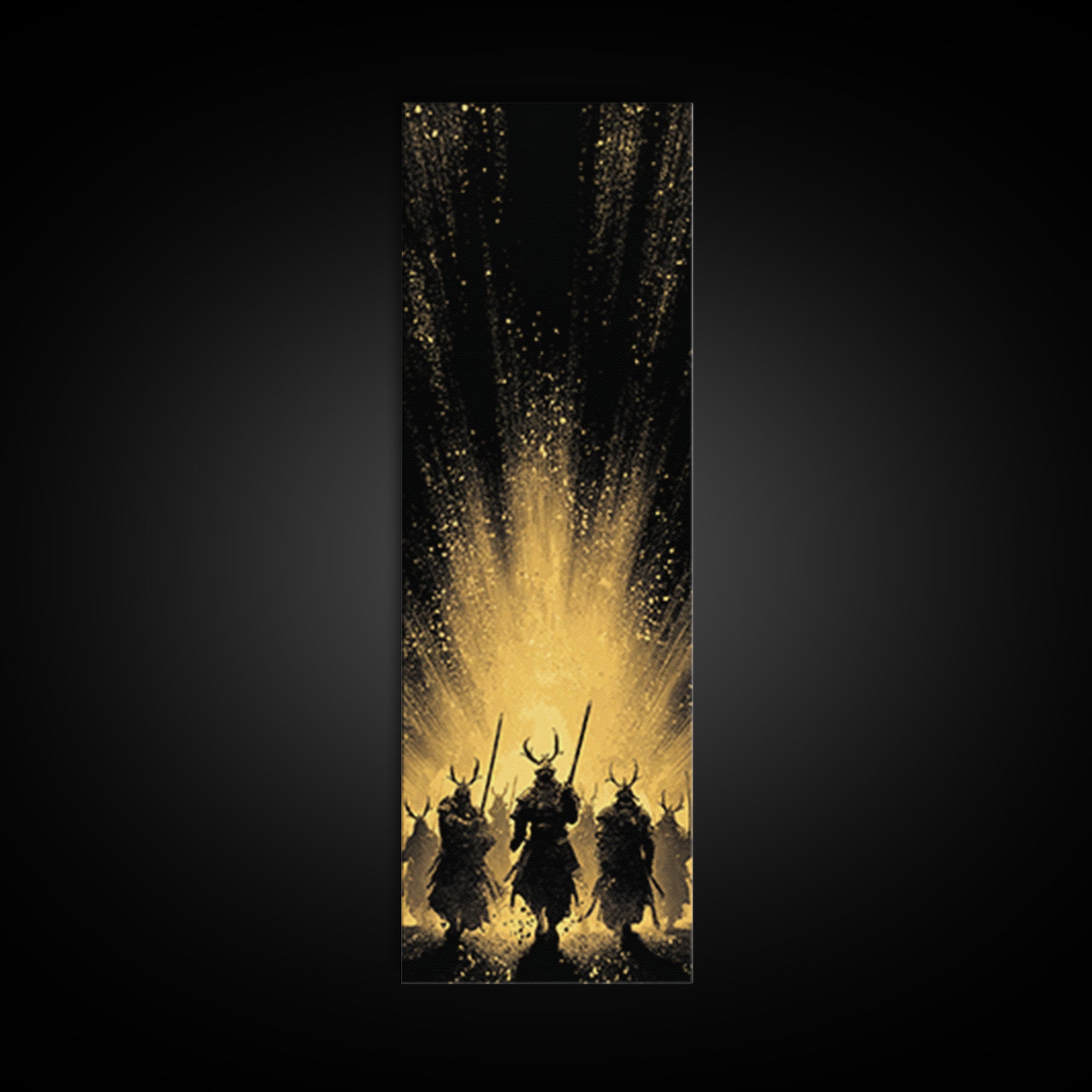 Norse Mythology Canvas Gold Art of Einherjar Warriors, Viking Canvas Art for Dad Gift or Office Art, Nordic Battle Scene Framed in Natural Wood