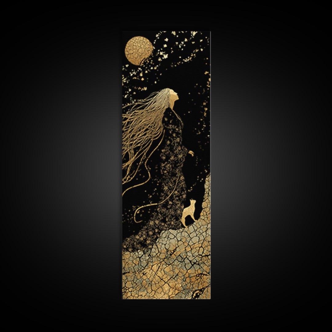 Canvas Gold Art of Freyja, Viking Goddess in Norse Mythology, Stunning Canvas Art for Office or Man Cave Wall Decor Framed in Solid Natural Wood