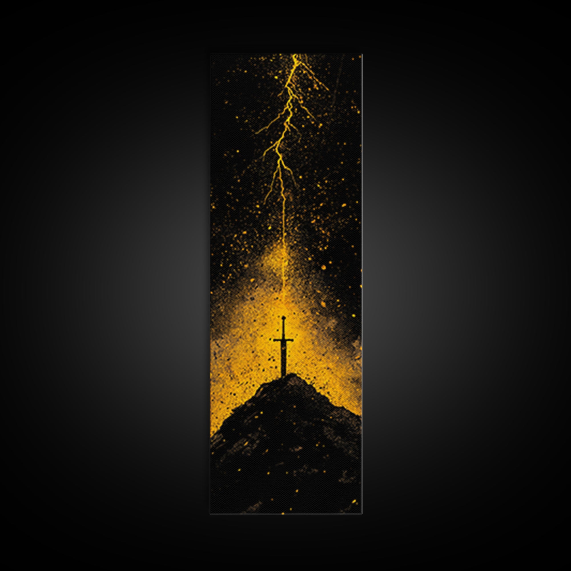 Canvas Art Norse Sword of Power – Canvas Gold Art inspired by Viking legends, wall décor framed in authentic real wood