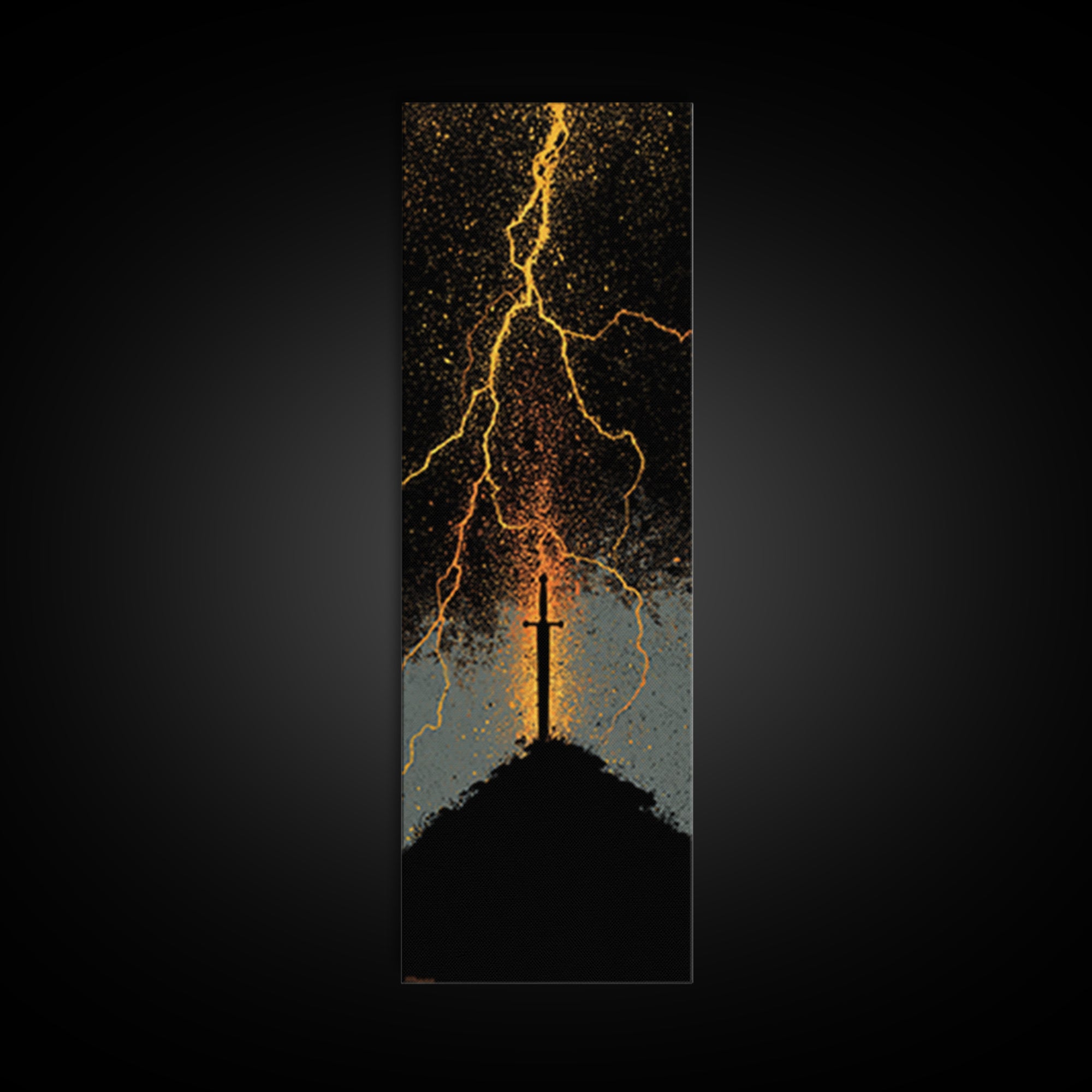 Mythic Norse Sword Canvas Gold Art – Viking-inspired Canvas Art, perfect Man Cave Art or Office Gift, framed in natural wood