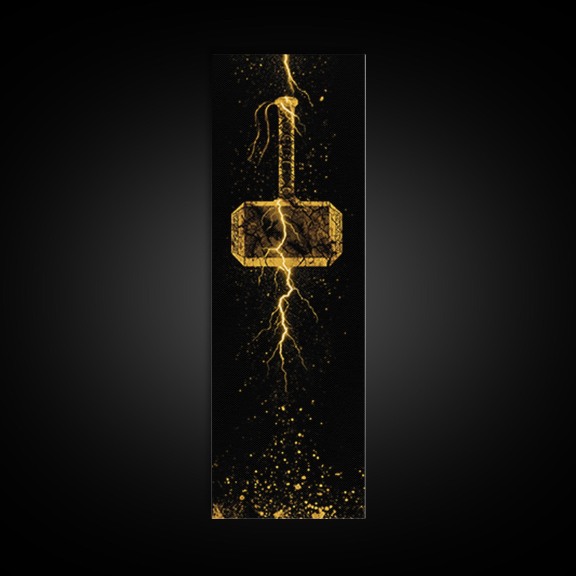 Thor’s Hammer Mjolnir Canvas Gold Art, Viking Canvas Art Norse Mythology Wall Decor, Office or Man Cave Artwork in Real Wood Frame