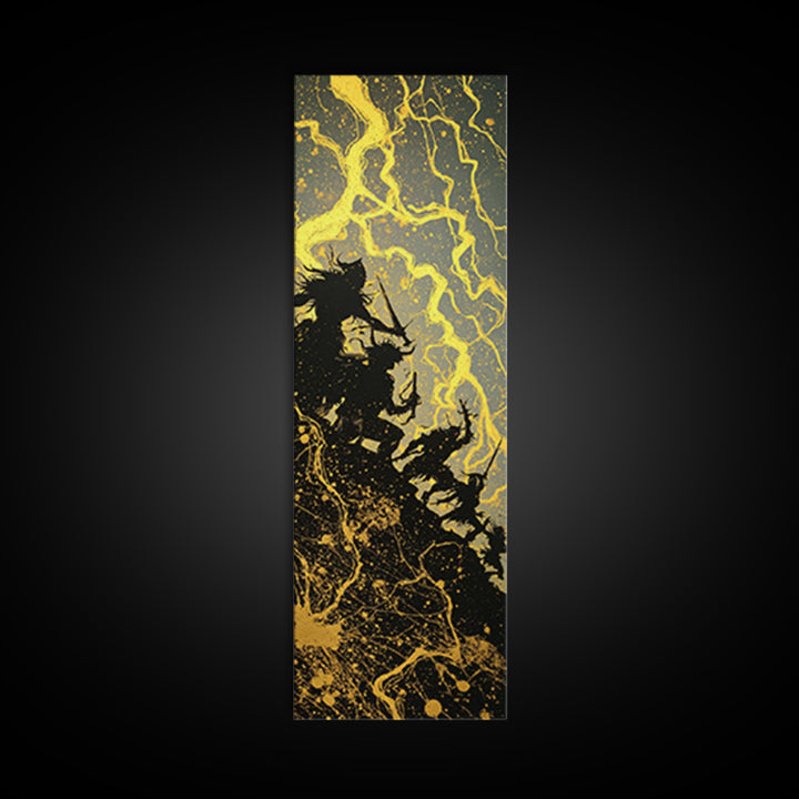 Ragnarok Canvas Gold Art, Viking Canvas Art Epic Norse Mythology Battle Scene, Nordic Warrior Office Wall Decor Framed in Natural Wood