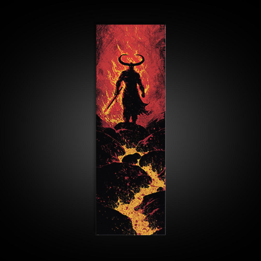 Surtur Norse Fire Giant Canvas Gold Art, Viking Canvas Art Nordic Mythology Warrior Decor, Office or Dad Gift Framed in Natural Wood