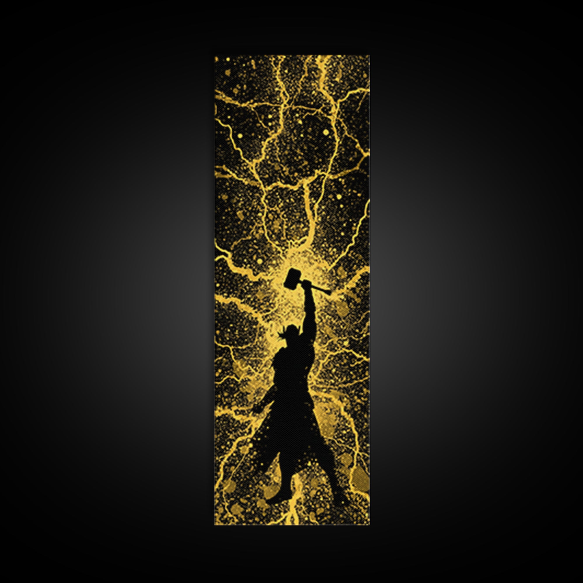 Thor Canvas Gold Art, Viking Canvas Art Norse God of Thunder Wall Decor, Nordic Mythology Office or Man Cave Art in Real Wood Frame