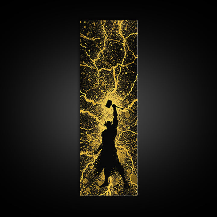 Thor Canvas Gold Art, Viking Canvas Art Norse God of Thunder Wall Decor, Nordic Mythology Office or Man Cave Art in Real Wood Frame