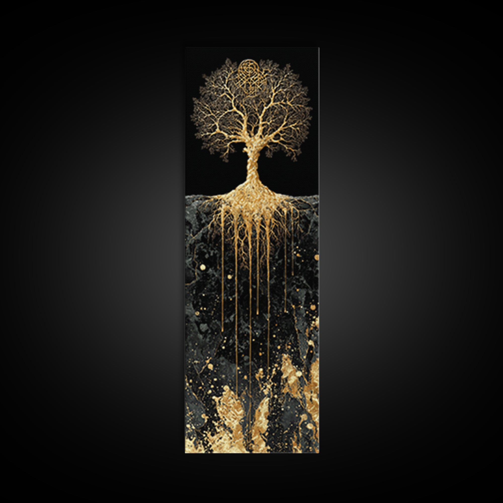 Canvas Art Yggdrasil Nordic Tree of Life, Canvas Gold Art framed with real wood, Norse Mythology inspired office or dad gift wall art