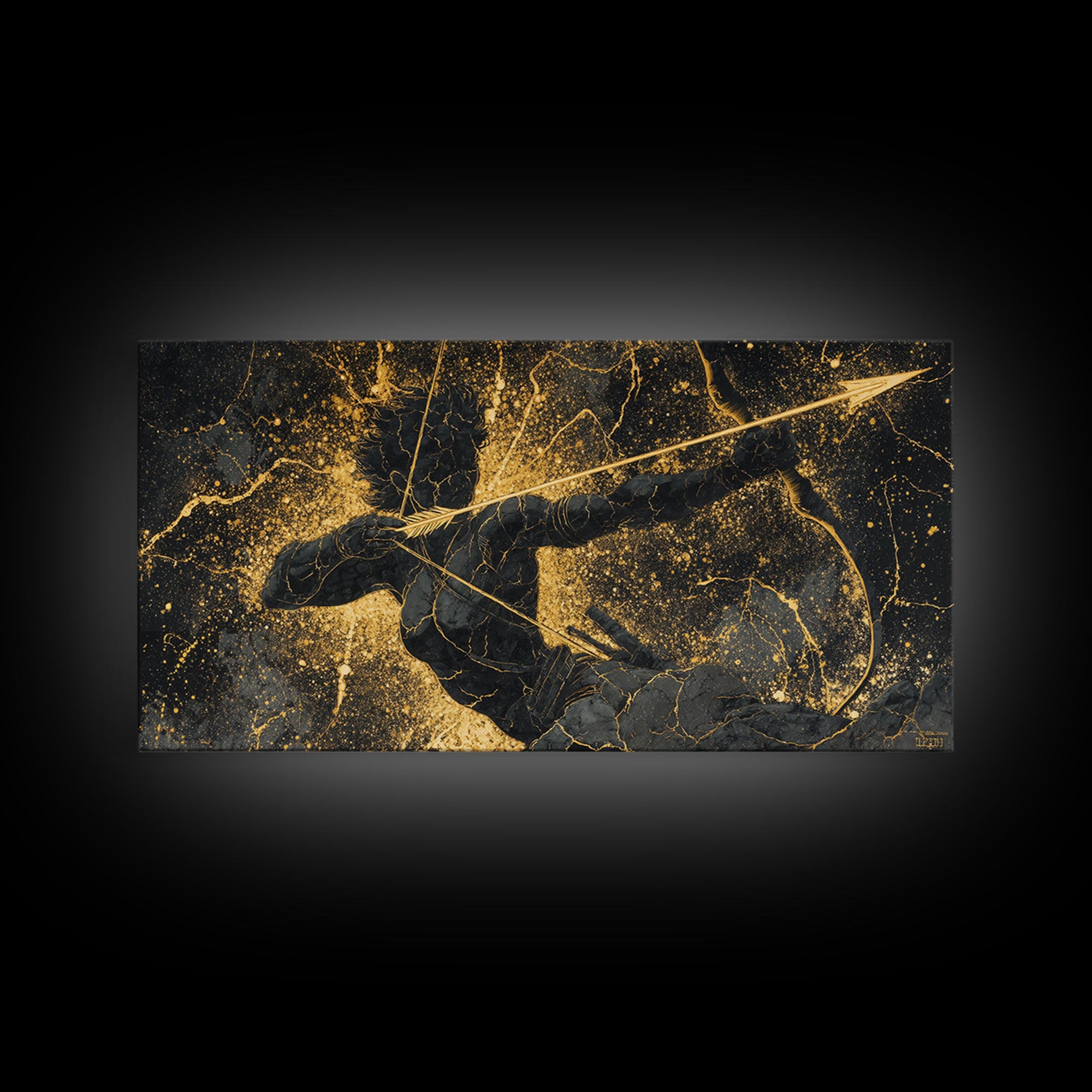 Archer Warrior Canvas Gold Art, Nordic Mythology Canvas Art for Office Wall, Unique Man Cave Decor, Real Wood Frame Gift