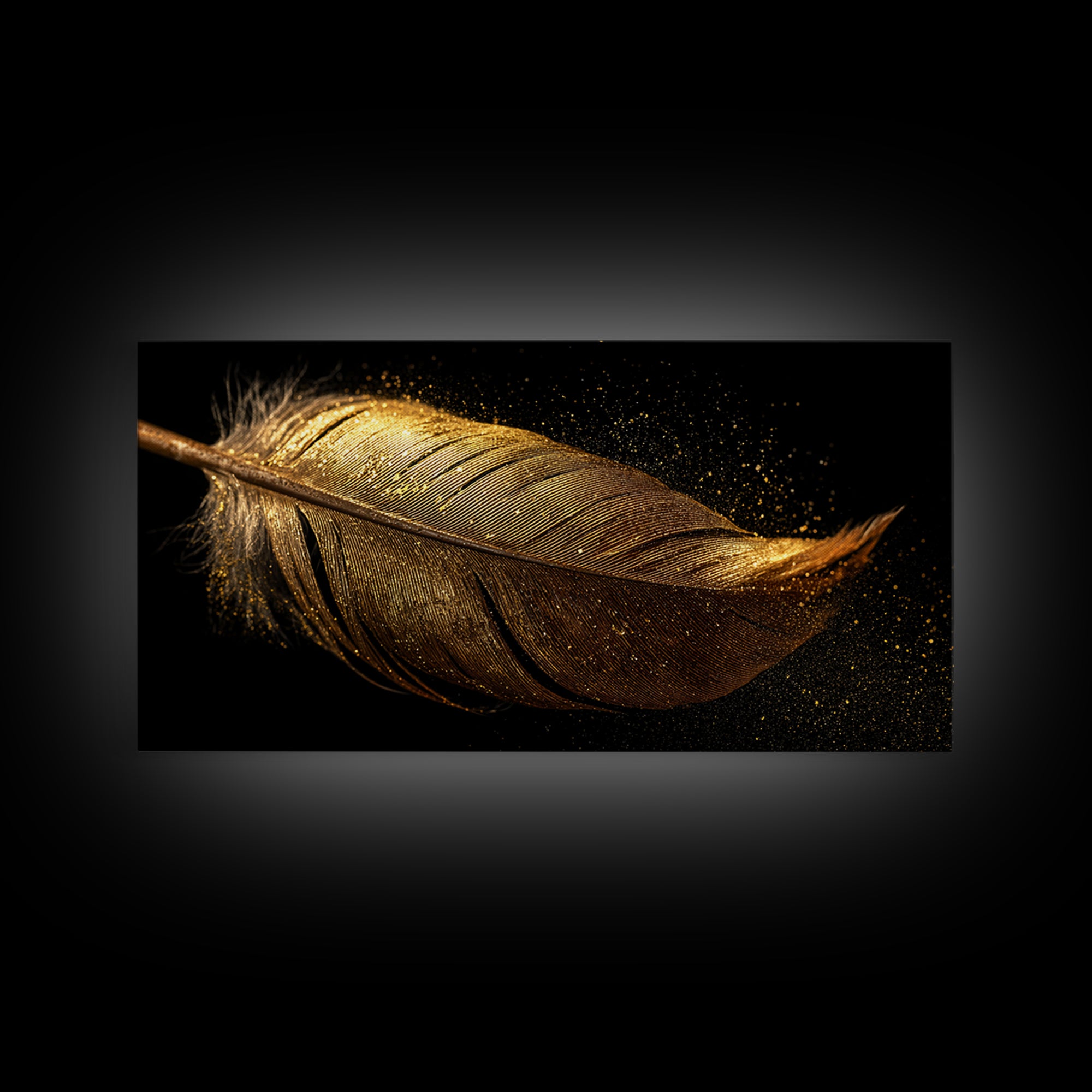 Golden Feather Canvas Gold Art, Norse Mythology Inspired Canvas Art, Viking Decor for Office or Study, Framed in Real Wood