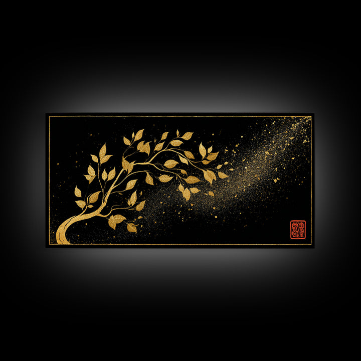Yggdrasil Tree Canvas Gold Art, Nordic Mythology Inspired Canvas Art with Natural Wood Frame, Pagan Office Decor, Man Gift