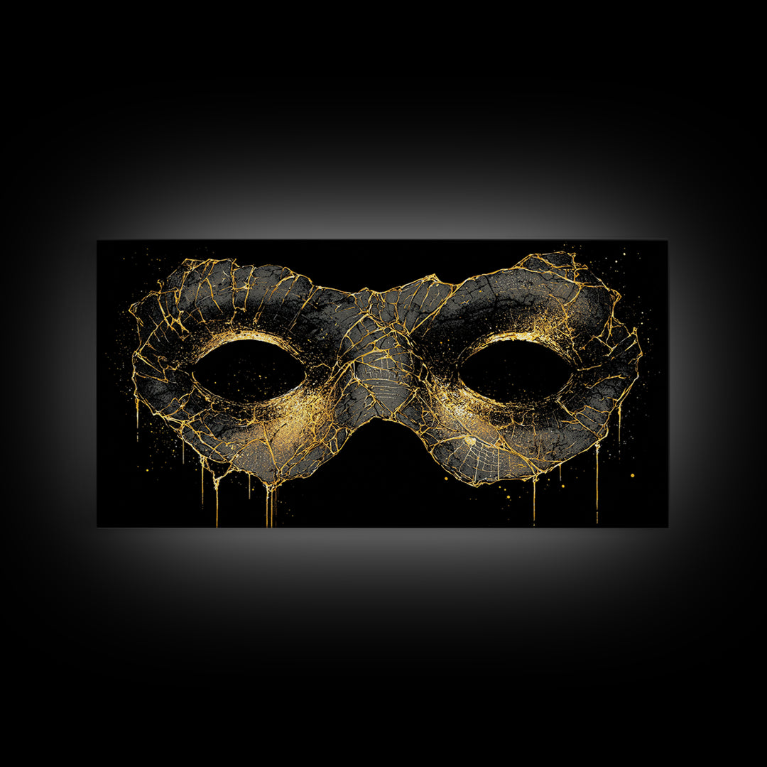 Viking Mask Canvas Gold Art, Nordic Mythology Canvas Art, Norse Warrior Office Wall Decor with Real Wood Frame, Dad Gift