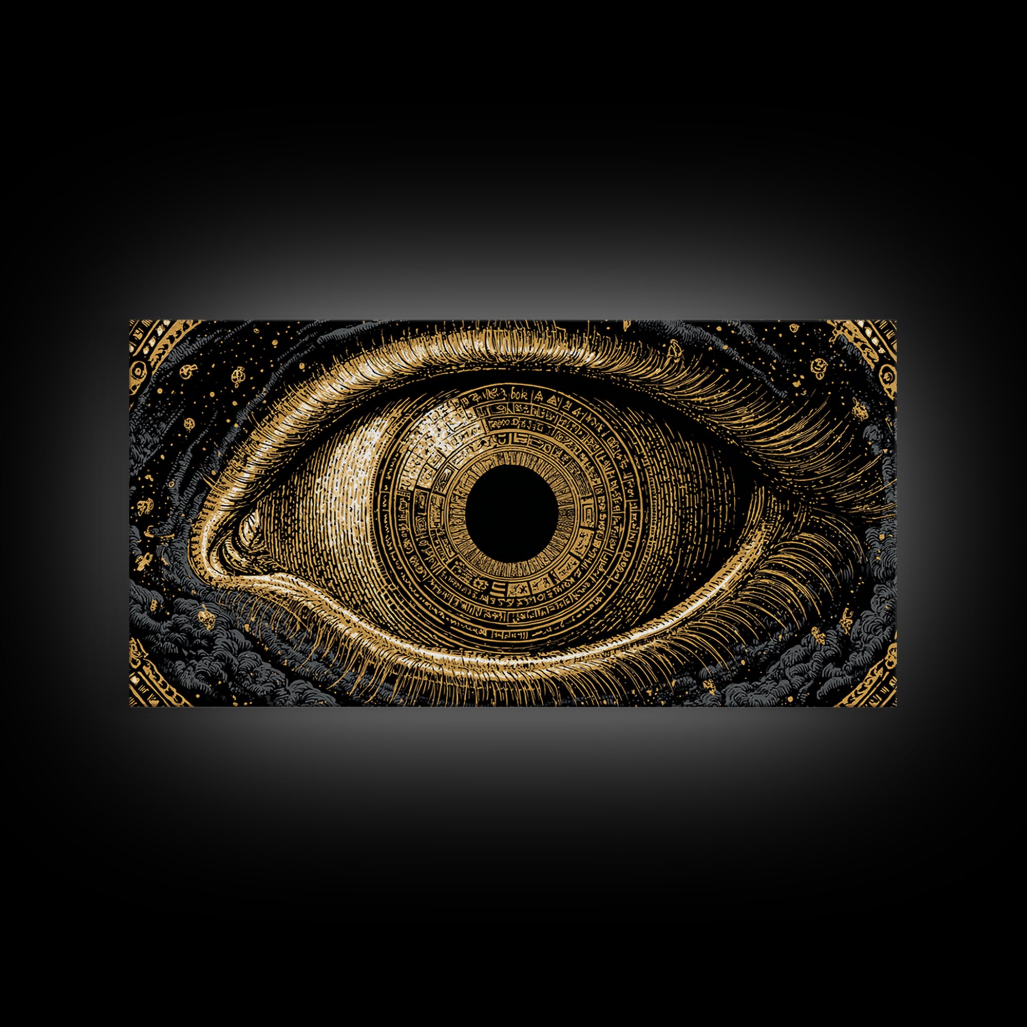 Mystic Rune Eye Canvas Gold Art Norse Canvas Art Nordic Wall Hanging with real wood frame, Viking Decor, Dad Gift for Office