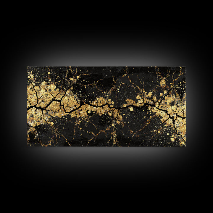 Cracked Stone Canvas Gold Art Nordic Canvas Art Norse Abstract Wall Decor in real wood frame, Man Cave Gift, Office Accent