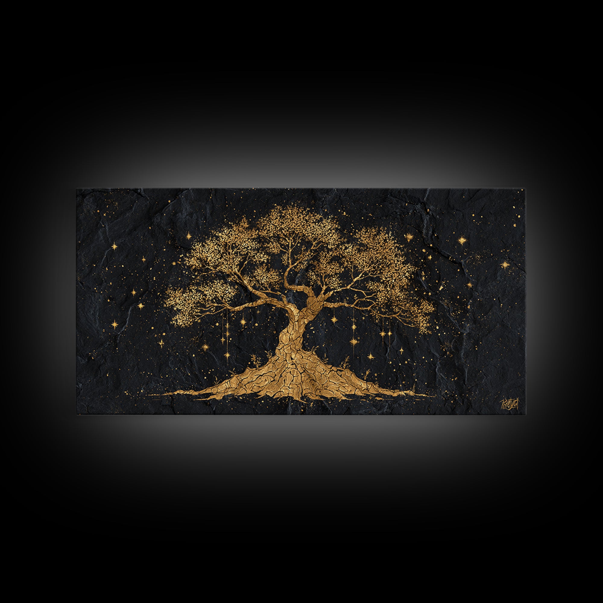 Yggdrasil Canvas Gold Art Canvas Art Norse Tree of Life Nordic Mythology Wall Decor Dad Gift Office Art framed with real wood